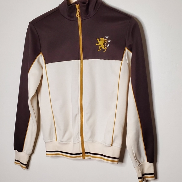 Brown and Bone Athletic Scene Zipped Light Sport Jacket with Ribbed Cuffs - Picture 5 of 11